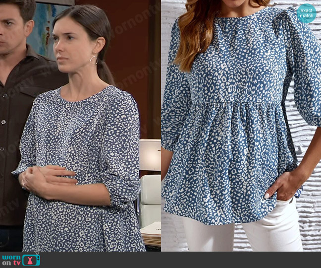 Shein Maternity Leopard Print Keyhole Back Peplum Top worn by Willow Tait (Katelyn MacMullen) on General Hospital