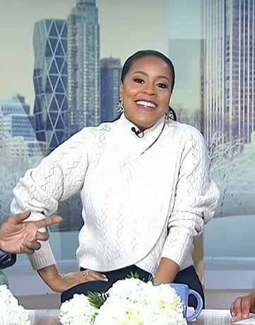 Sheinelle’s white cable knit tulip hem sweater on Today