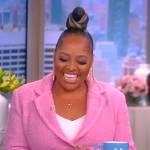 Sherri’s pink textured double breasted mini dress on The View