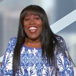 Sheryl’s blue floral print dress on The Talk
