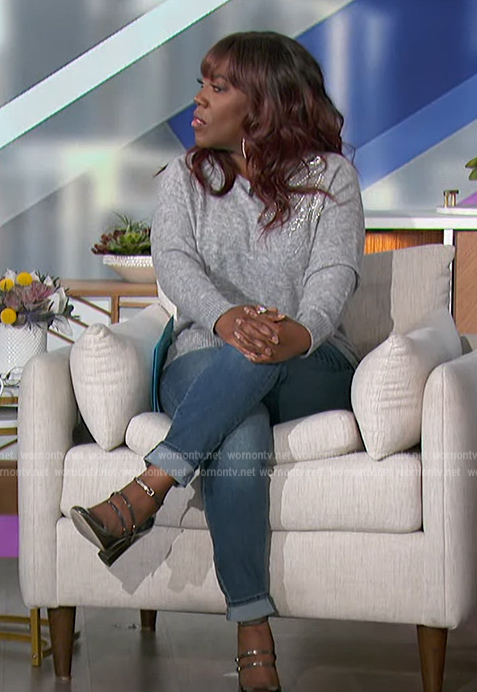 Sheryl’s gray embellished sweater on The Talk