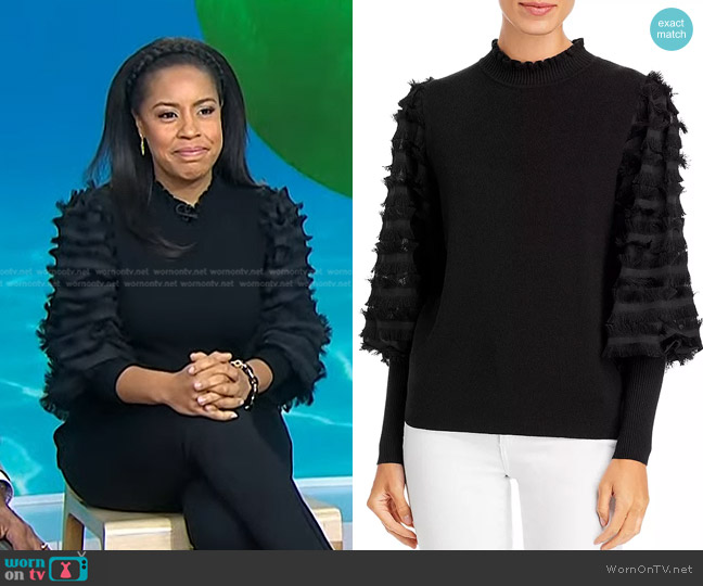 Sioni Fringe Trim Sweater worn by Sheinelle Jones on Today