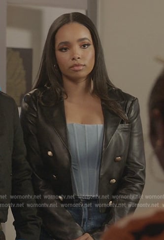 Skye’s black cropped leather blazer on All American