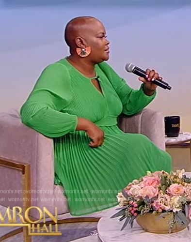 Sonya Renee Taylor’s green pleated dress on Tamron Hall Show