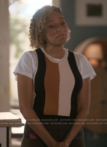 Sophie’s brown and black striped knit top on The L Word Generation Q