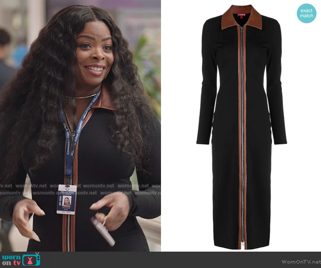 Staud Alfred contrasting-collar midi-dress worn by Ava Coleman (Janelle James) on Abbott Elementary