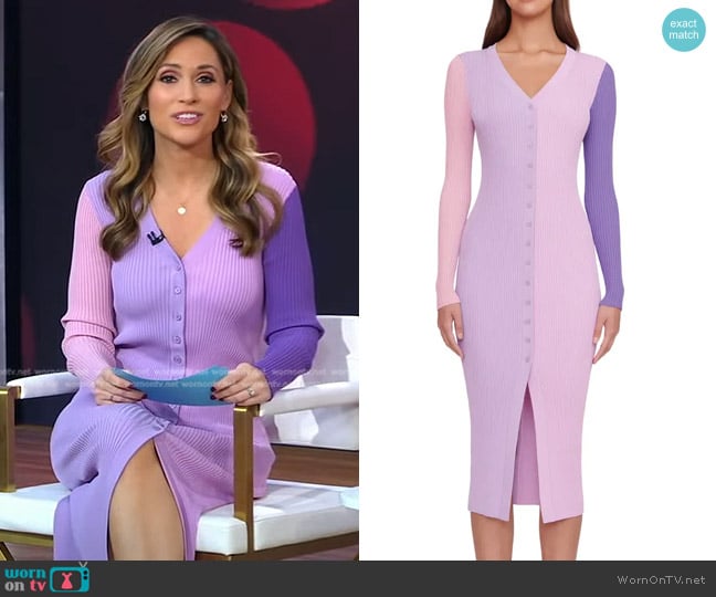 Staud Shoko Colorblock Sweater Dress in Iris Multi worn by Rhiannon Ally on Good Morning America