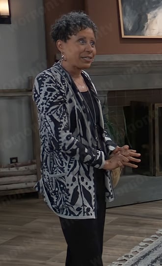 Stella’s grey printed cardigan on General Hospital
