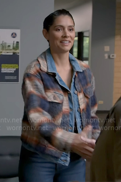 Stella’s plaid denim jacket on Chicago Fire