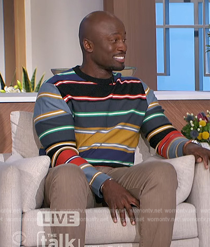 Akbar’s multicolored stripe sweater on The Talk