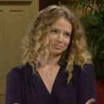 Summer’s navy blue embellished blouse on The Young and the Restless
