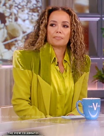 Sunny’s lime velvet mixed media blazer on The View