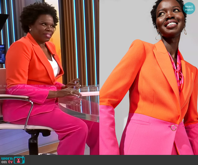 Tahari ASL Colorblocked Boyfriend Blazer in Tomato Hot Pink worn by Leslie Jones on CBS Mornings