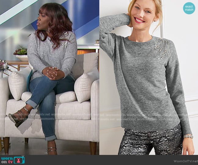 Talbots Embellished Crewneck Pullover worn by Sheryl Underwood on The Talk