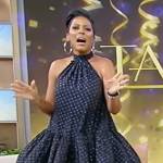 Tamron’s metallic dot halter mini dress on Tamron Hall Show