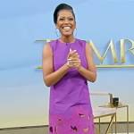 Tamron’s purple embroidered shift dress on Tamron Hall Show