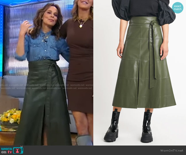 Tanya Taylor Hudson Faux Leather Midi-Skirt worn by Jennifer Grey on Good Morning America