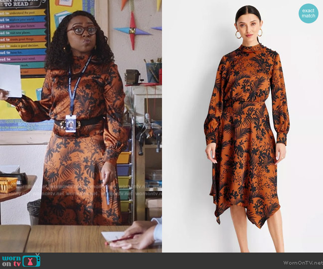 Future Collective with Kahlana Long Sleeve Mock Neck Asymmetrical A-Line Dress worn by Janine Teagues (Quinta Brunson) on Abbott Elementary