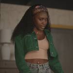 Tasha’s green denim cropped jacket on National Treasure: Edge of History