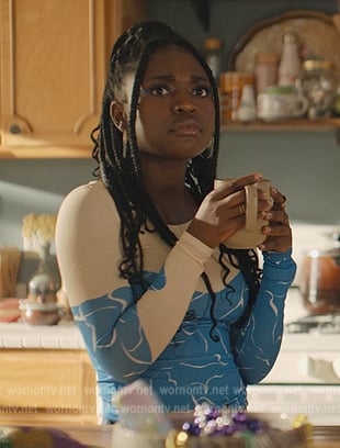 Tasha’s white printed top on National Treasure: Edge of History