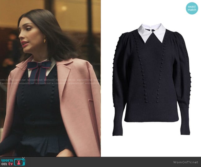 Ted Baker Contrast-Collar Sweater worn by Luna La (Zión Moreno) on Gossip Girl