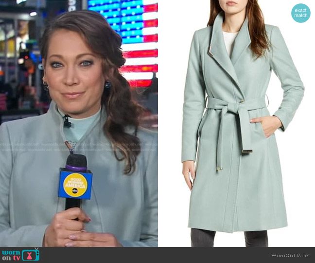Ted Baker Ellgenc Belted Wrap Coat In Mint worn by Ginger Zee on Good Morning America