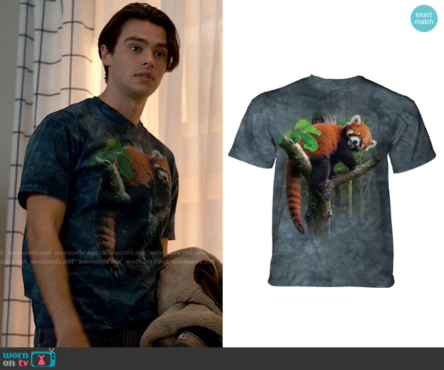 Red Panda Tree Classic Cotton T-Shirt from The Mountain worn by Marcus Baker (Felix Mallard) on Ginny & Georgia