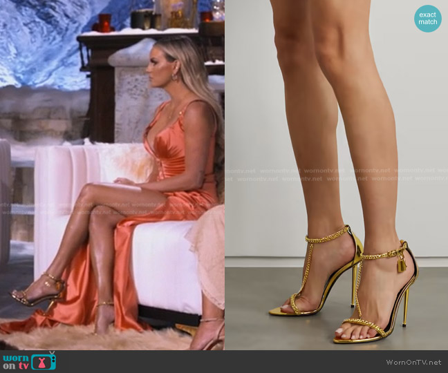 Tom Ford Padlock Chain Embellished Sandals worn by Whitney Rose on The Real Housewives of Salt Lake City
