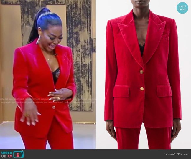 Tom Ford Single-Breasted Velvet Suit Jacket worn by Kenya Moore on Tamron Hall Show