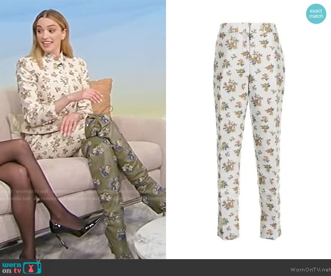 Tory Burch Floral Jacquard Slim-fit Trousers worn by Brianne Howey on Tamron Hall Show
