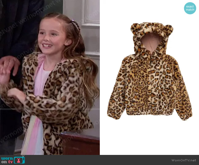Tucker + Tate Faux Shearling Hooded Jacket in Leopard worn by Rachel Black (Finley Rose Slater) on Days of our Lives