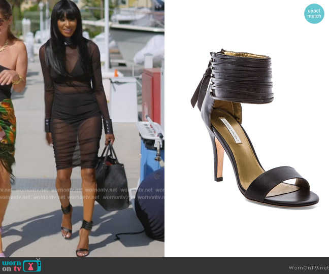 Cynthia Vincent Callie Woven Leather Lace Sandal Twelfth Street worn by Guerdy Abraira (Guerdy Abraira) on The Real Housewives of Miami