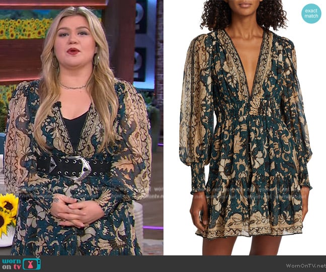 Ulla Johnson Rosetta Floral Silk Minidress worn by Kelly Clarkson on The Kelly Clarkson Show