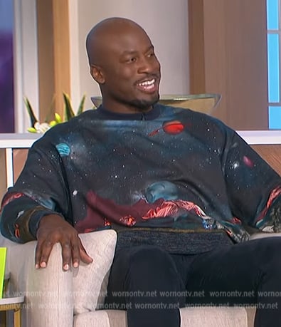 Akbar’s universe space print sweatshirt on The Talk