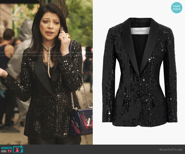 Valentino Sequined Silk Tuxedo Jacket worn by Georgina Sparks (Michelle Trachtenberg) on Gossip Girl