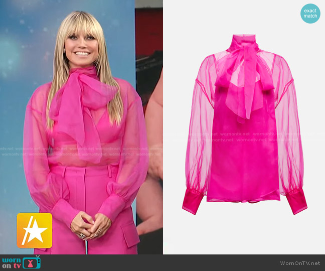 Valentino Sheer Tie Neck Silk Organza Blouse worn by Heidi Klum on Access Hollywood