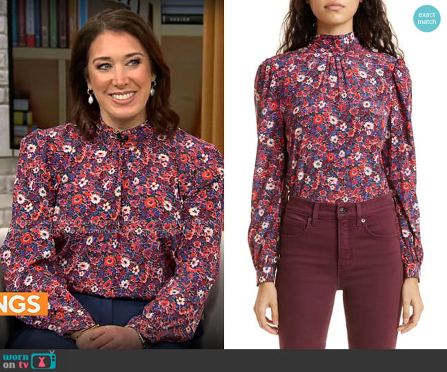 Veronica Beard Chilton Blouse in Berry Multi worn by Sarah Gelman on CBS Mornings