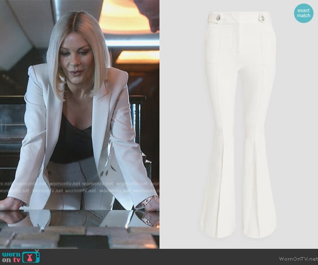 Veronica Beard Elsbury crepe flared pants worn by Billie Pearce (Catherine Zeta-Jones) on National Treasure: Edge of History