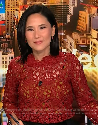 Vicky’s red floral lace top on NBC News Daily