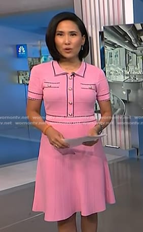 Vicky’s pink contrast trim dress on NBC News Daily