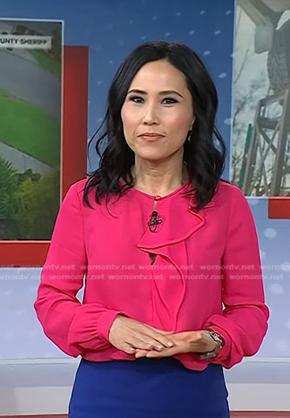 Vicky’s hot pink ruffle front top on Today