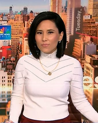 Vicky’s white turtleneck sweater on NBC News Daily