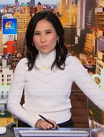 Vicky’s white turtleneck sweater on NBC News Daily