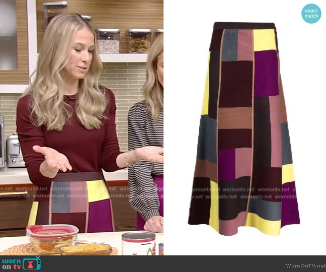 Victoria Victoria Beckham Colour-block knitted midi skirt worn by Dr Wendy Bazilian on Live with Kelly and Mark