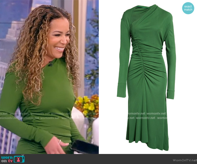 Victoria Beckham Asymmetric ruched stretch-jersey midi dress worn by Sunny Hostin on The View
