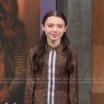 Violet McGraw’s brown monogram print dress on Access Hollywood