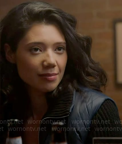 Violet’s navy jacket with knit sleeves on Chicago Fire