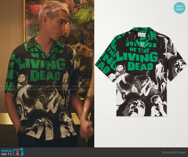 Wacko Maria Camp-Collar Printed Woven Shirt worn by  Akeno Menzies (Evan Mock) on Gossip Girl