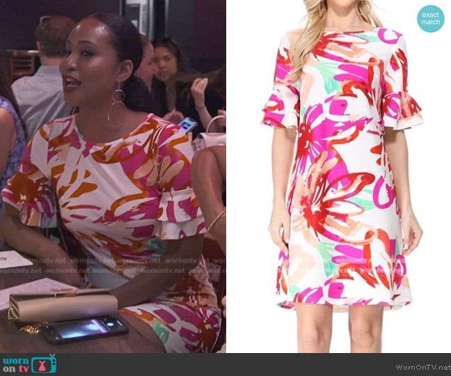 Aryeh White Floral Shift Dress worn by Jacqueline Blake on The Real Housewives of Potomac