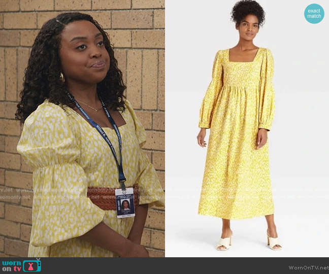 Who What Wear Leopard Balloon Sleeve Dress worn by Janine Teagues (Quinta Brunson) on Abbott Elementary